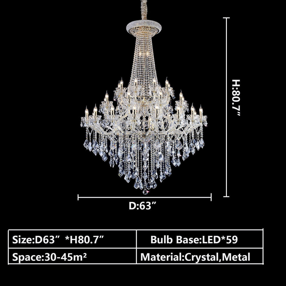 D63"*H80.7" 59LIGHTS crystal lighting-extra large/oversized/huge foyer candle branch crystal chandelier staircase ,hallway,coffee shop/restaurant chandelier clear crystal