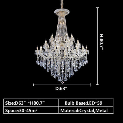 D63"*H80.7" 59LIGHTS crystal lighting-extra large/oversized/huge foyer candle branch crystal chandelier staircase ,hallway,coffee shop/restaurant chandelier clear crystal