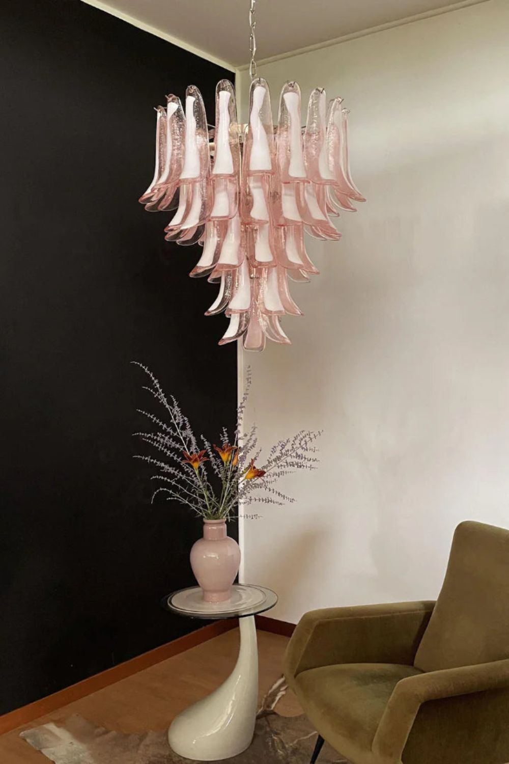 Art Blush Pink Glass Petal Chandelier - view 9 | everlamps