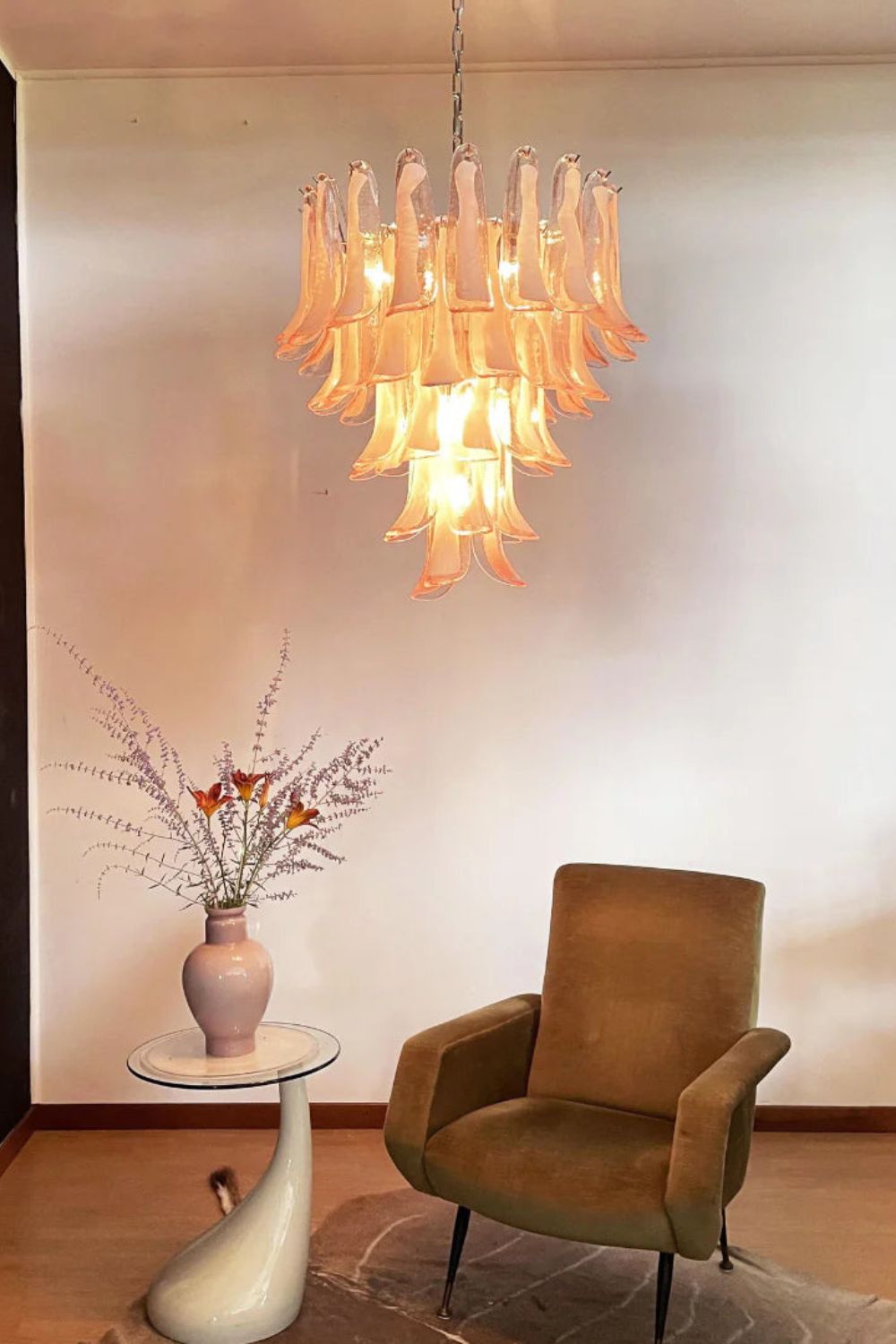 Art Blush Pink Glass Petal Chandelier - view 2 | everlamps