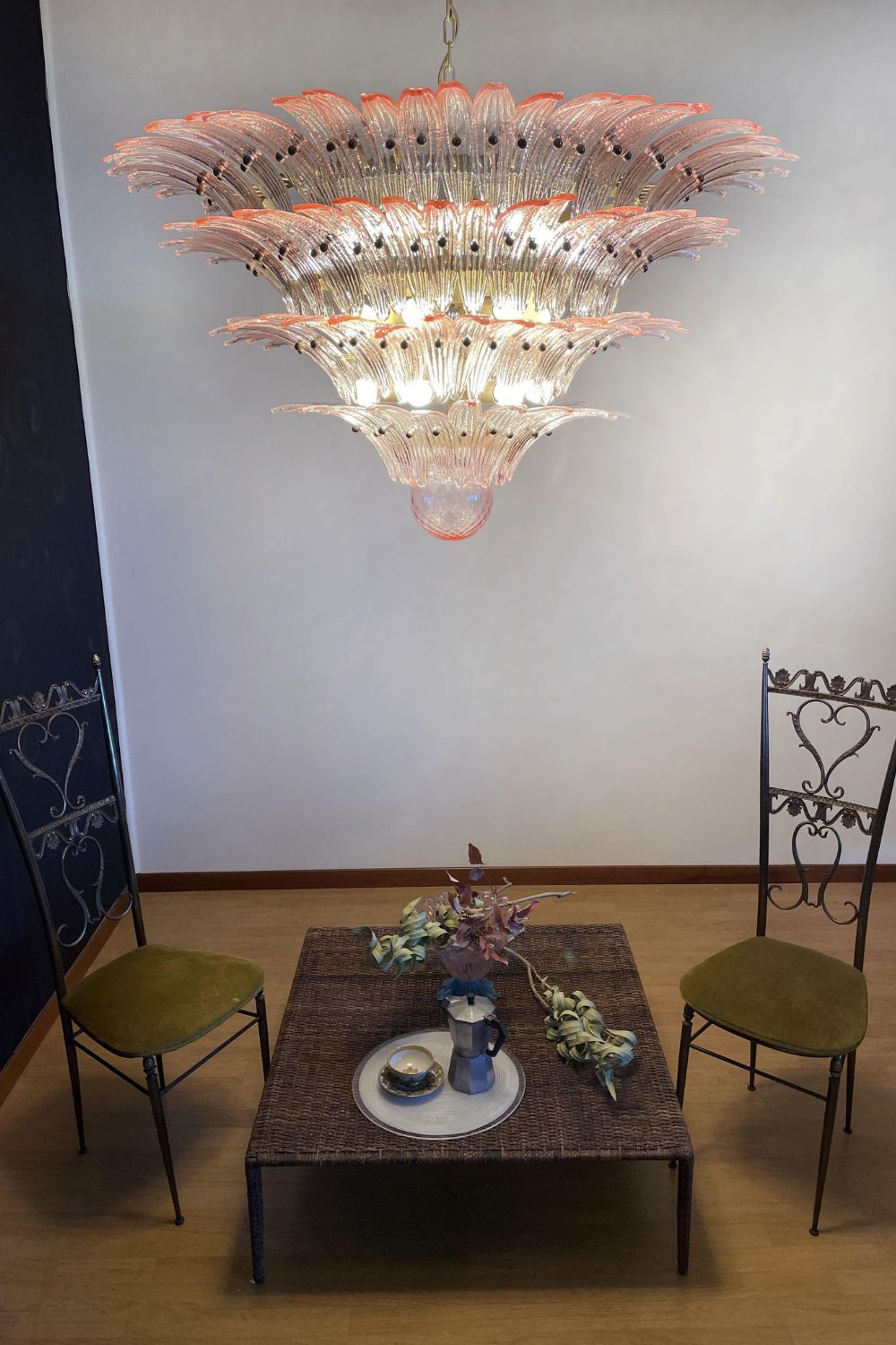 Art Four-tier pink glass palm leaf chandelier - view 4 | everlamps