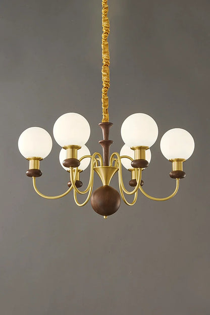 Vintage Walnut Wood Globe Chandelier - view 9 | everlamps