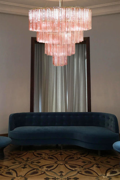 Large Pink Art Glass Tiered Chandelier - view 4 | everlamps