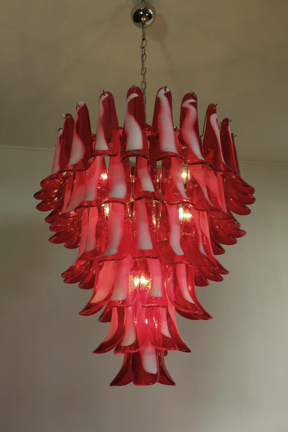 Mid-Century Red Art Glass Petal Chandelier - view 4 | everlamps