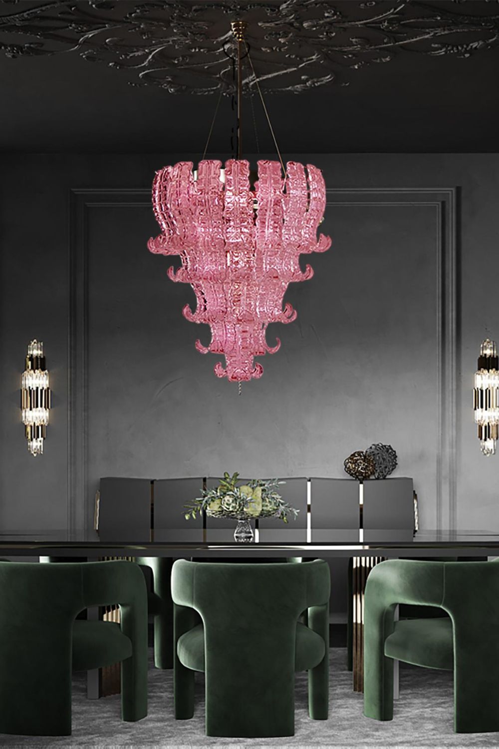 Art pink glass Felci chandelier - view 2 | everlamps
