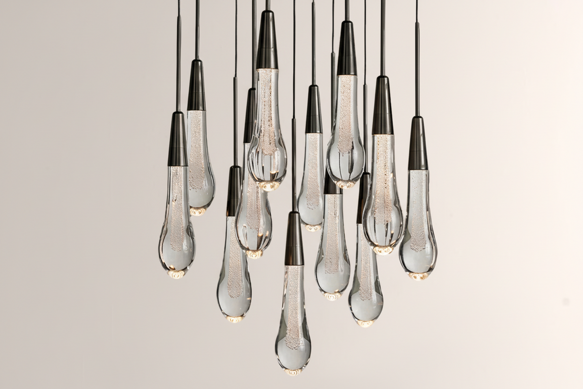 Raindrop Glass Round Solitaire Chandelier -Everlamps