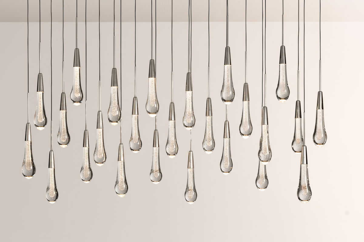 Raindrop Glass Solitaire Linear Chandelier -Everlamps