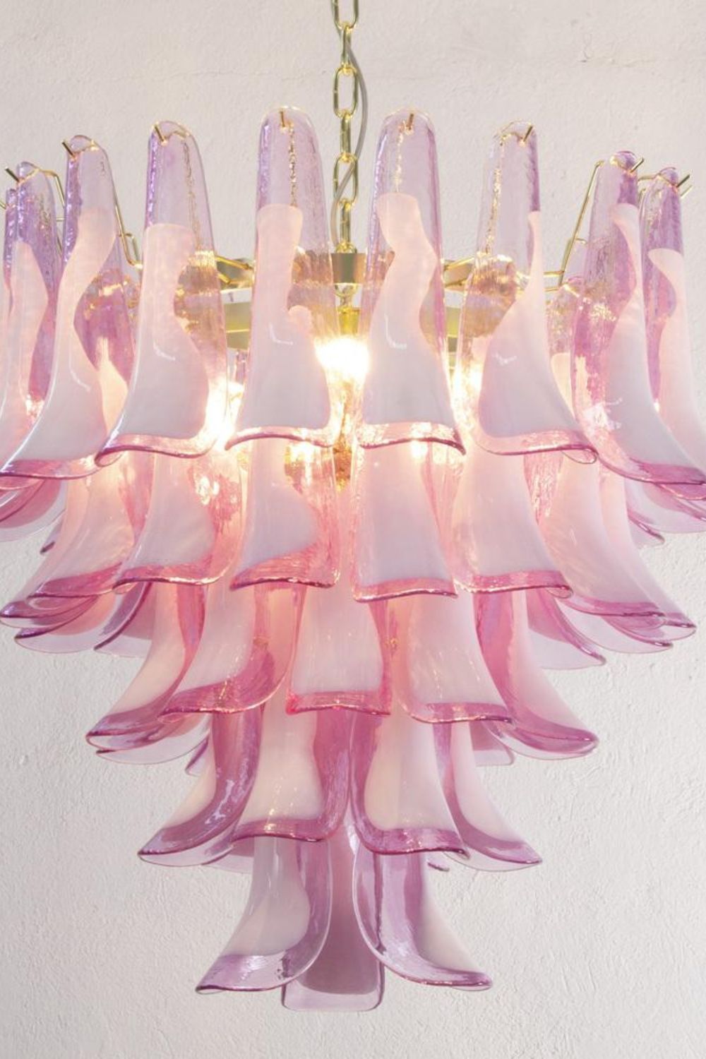 Fuchsia and White Art Glass Petal Tiered Chandelier - view 6 | everlamps