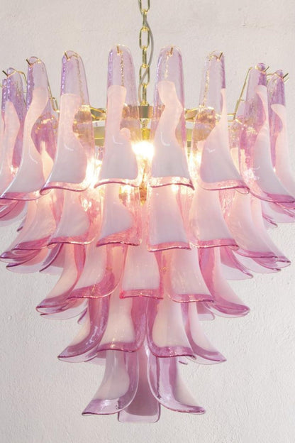 Fuchsia and White Art Glass Petal Tiered Chandelier - view 6 | everlamps
