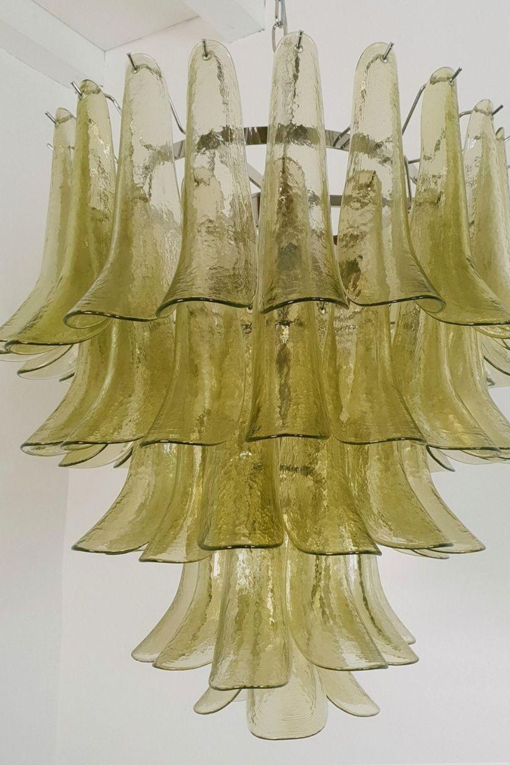 1970s Green Art Glass Petal Chandelier - view 8 | everlamps