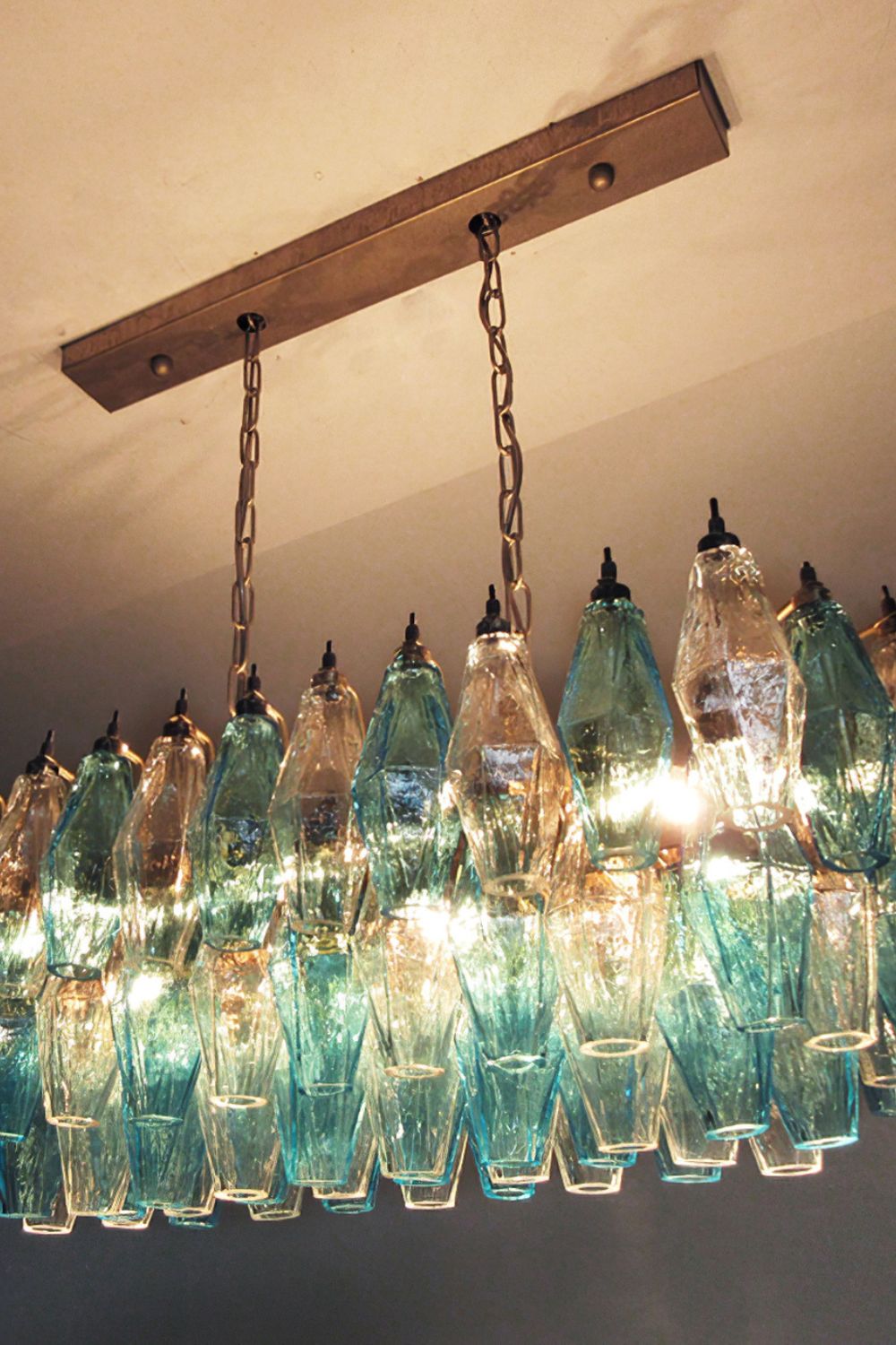 Vintage blue and clear glass Art Poliedri chandelier - view 4 | everlamps