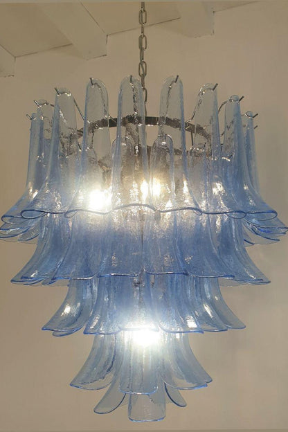Vintage 1980s Blue Art Glass Petal Chandelier - view 6 | everlamps