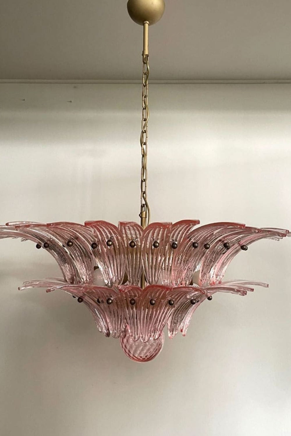 Vintage Art Pink Palm Leaf Glass Chandelier - view 6 | everlamps