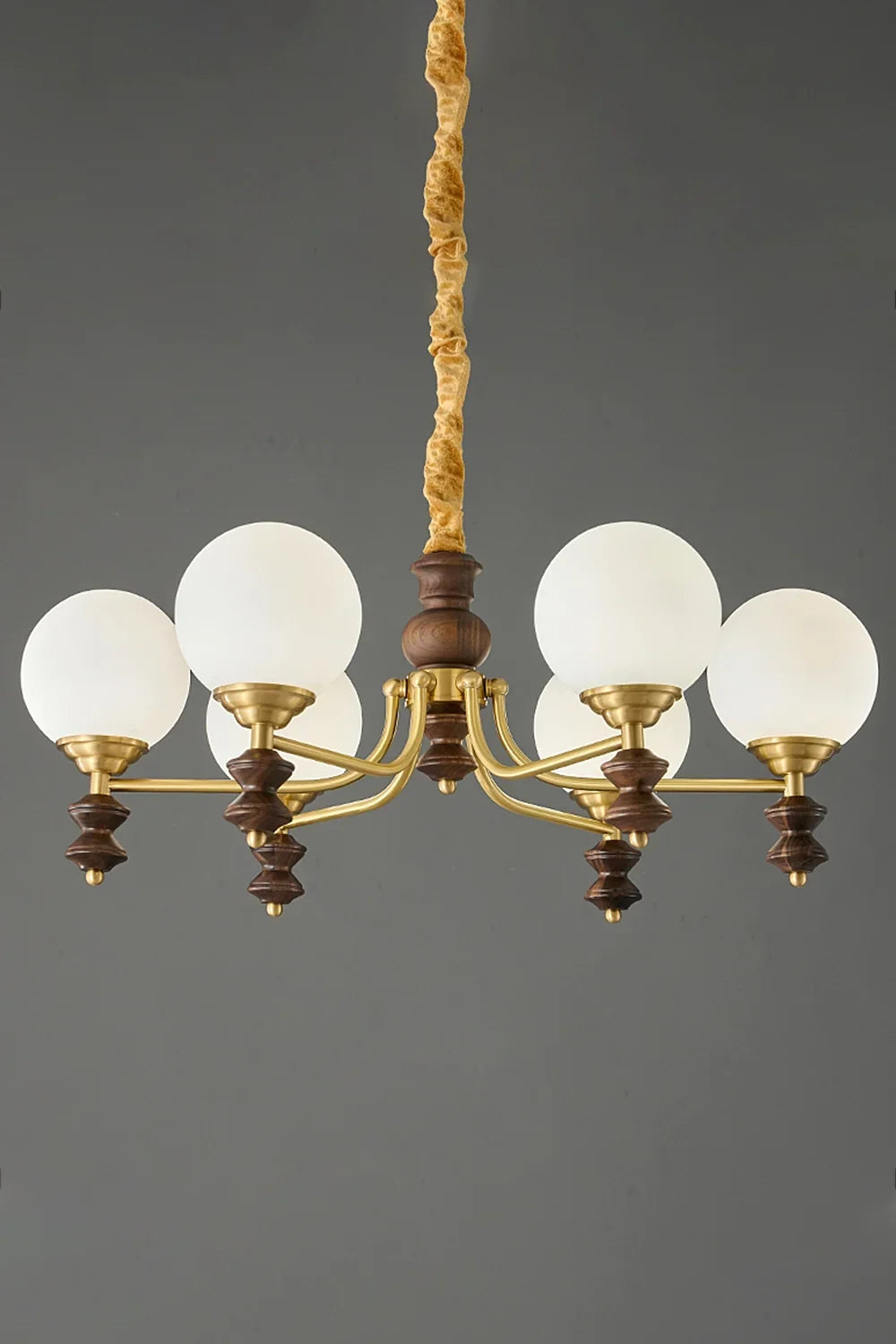 Vintage Globe Walnut Wood Chandelier - view 8 | everlamps