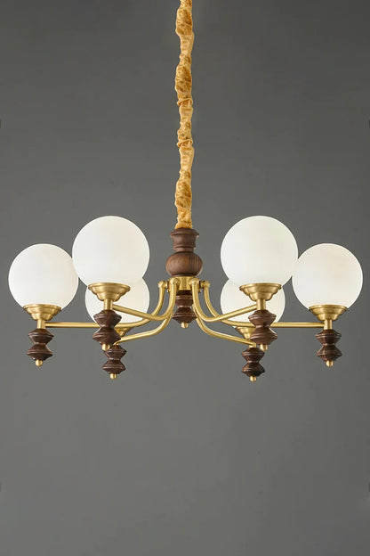 Vintage Globe Walnut Wood Chandelier - view 8 | everlamps