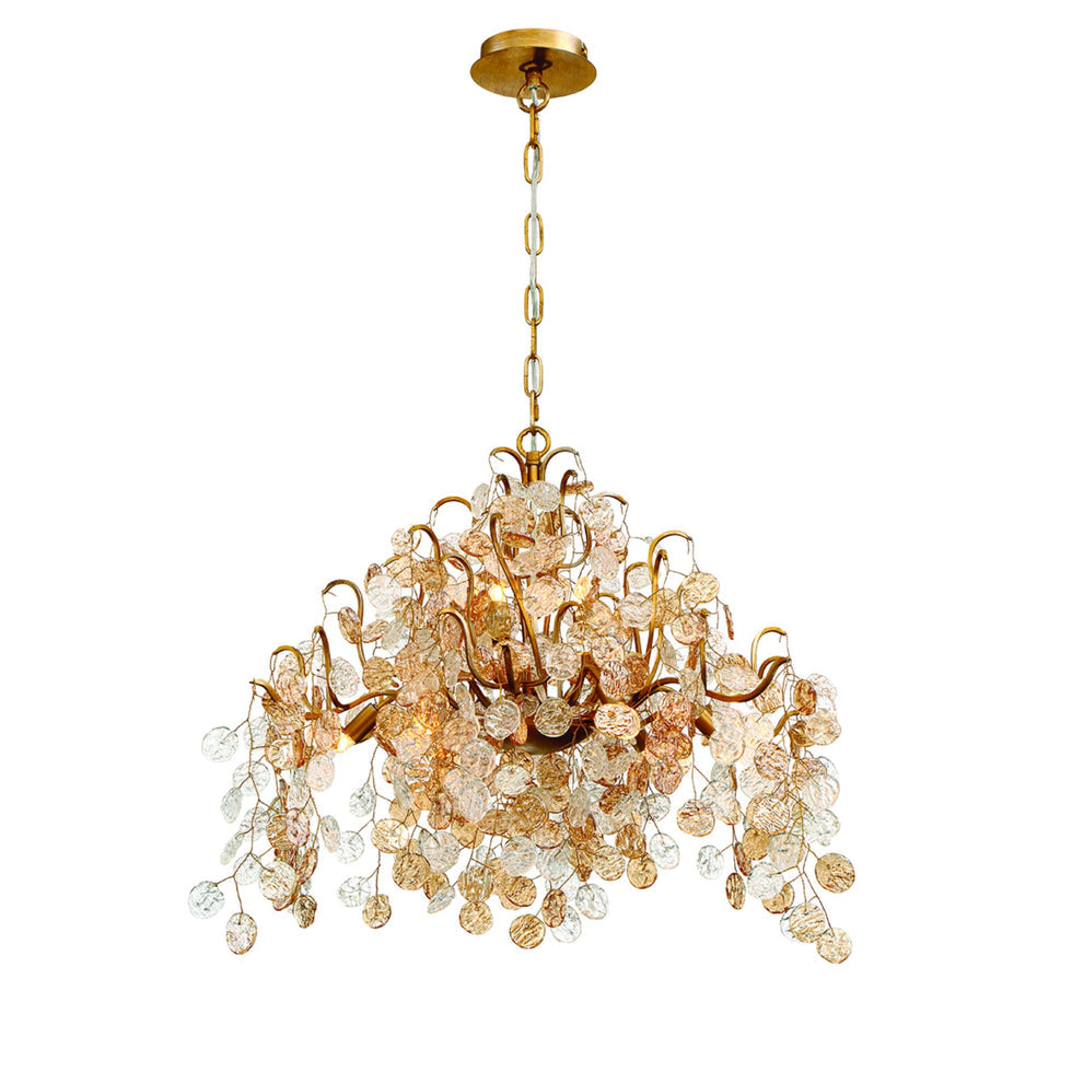 Briony 11 Lights Gold Floral Glass Chandelier 33"W