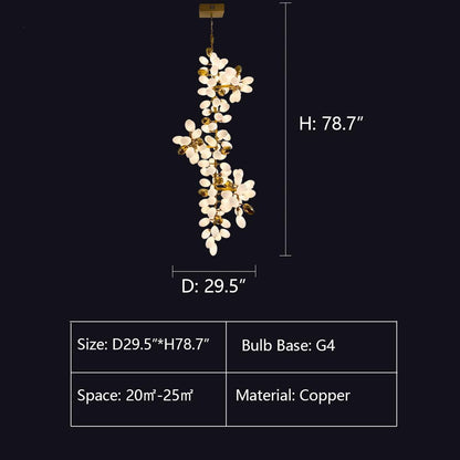 Large Branch Copper Chandelier with Grape Shape Bulbs Unique and Creative Light Fixture for Staircase/ Duplex/ High Ceiling Living Room/ Restaurant