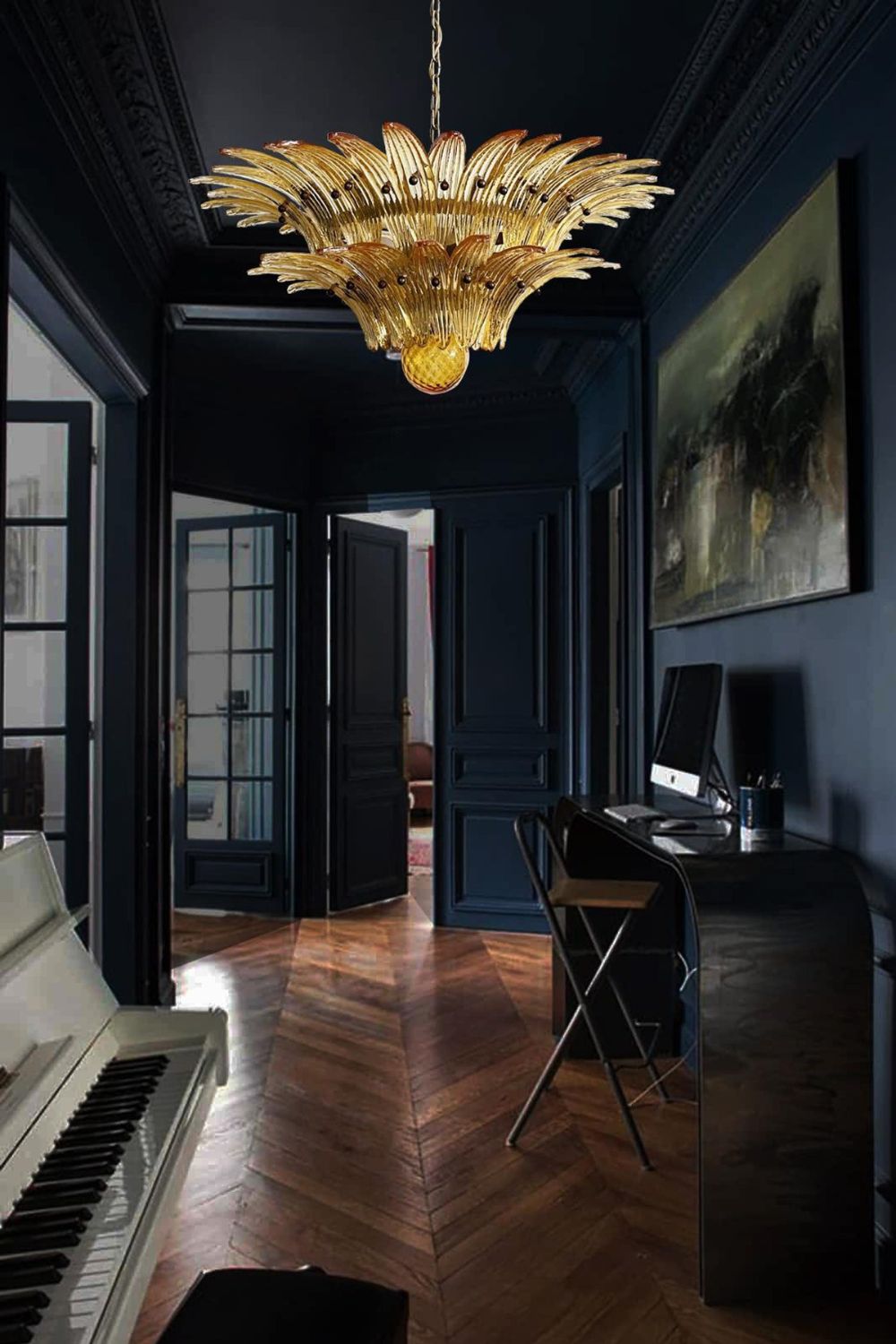 Amber Art Glass Palmette  Chandelier - view 6 | everlamps