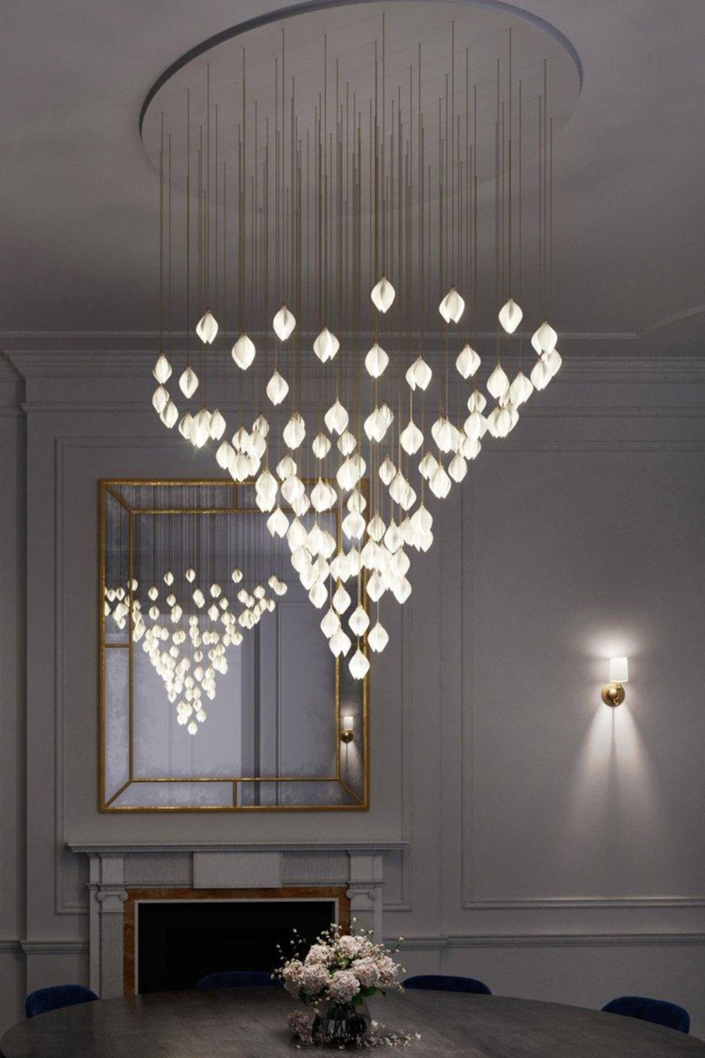 Gold Stem Ceramic Flower Chandelier - view 3 | everlamps