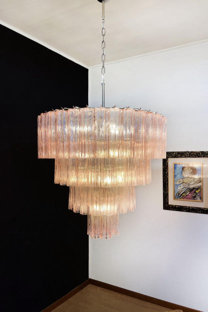 Large Pink Art Glass Tiered Chandelier - view 6 | everlamps
