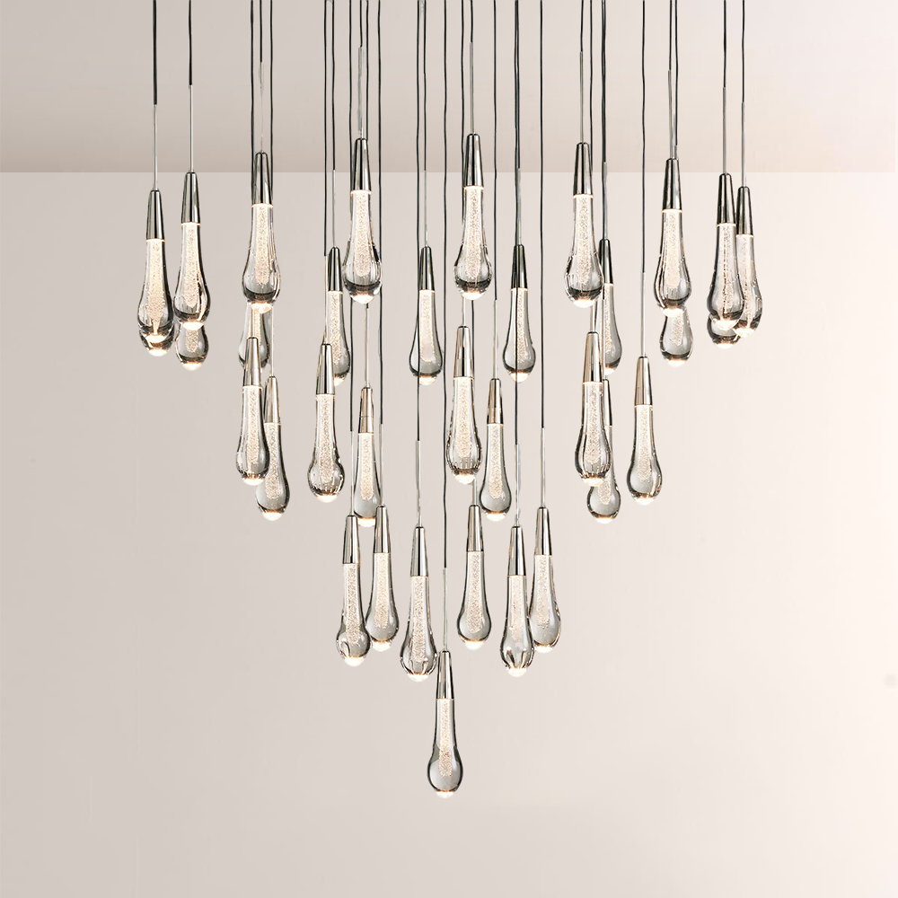 Raindrop Glass Round Solitaire Chandelier -Everlamps