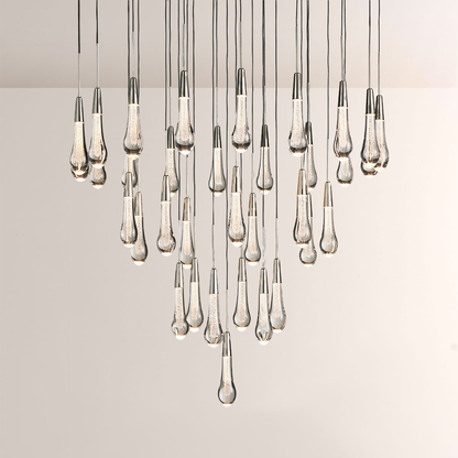 Raindrop Glass Round Solitaire Chandelier -Everlamps
