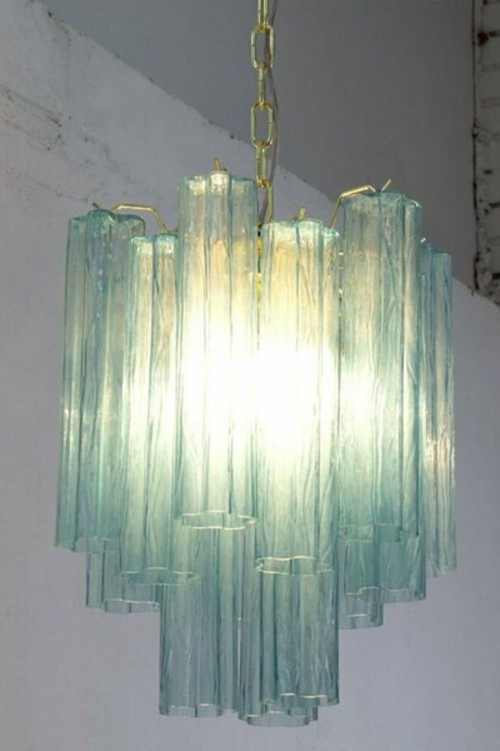 Retro Suspension Lamp with Blue Art Glass Tubes - view 6 | everlamps