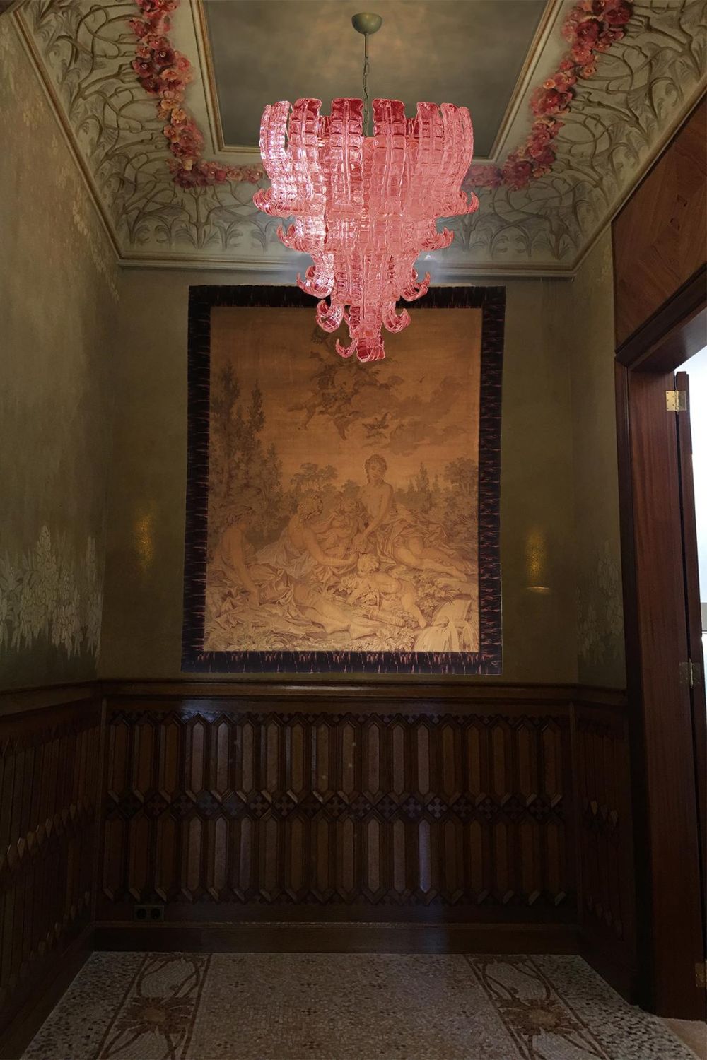 Art pink glass Felci chandelier - view 4 | everlamps