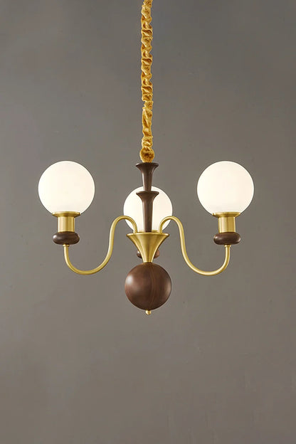 Vintage Walnut Wood Globe Chandelier - view 7 | everlamps