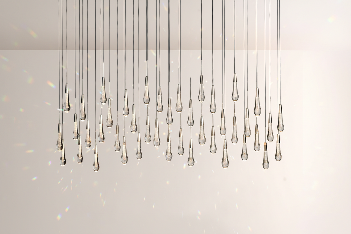 Raindrop Glass Solitaire Linear Chandelier-Everlamps