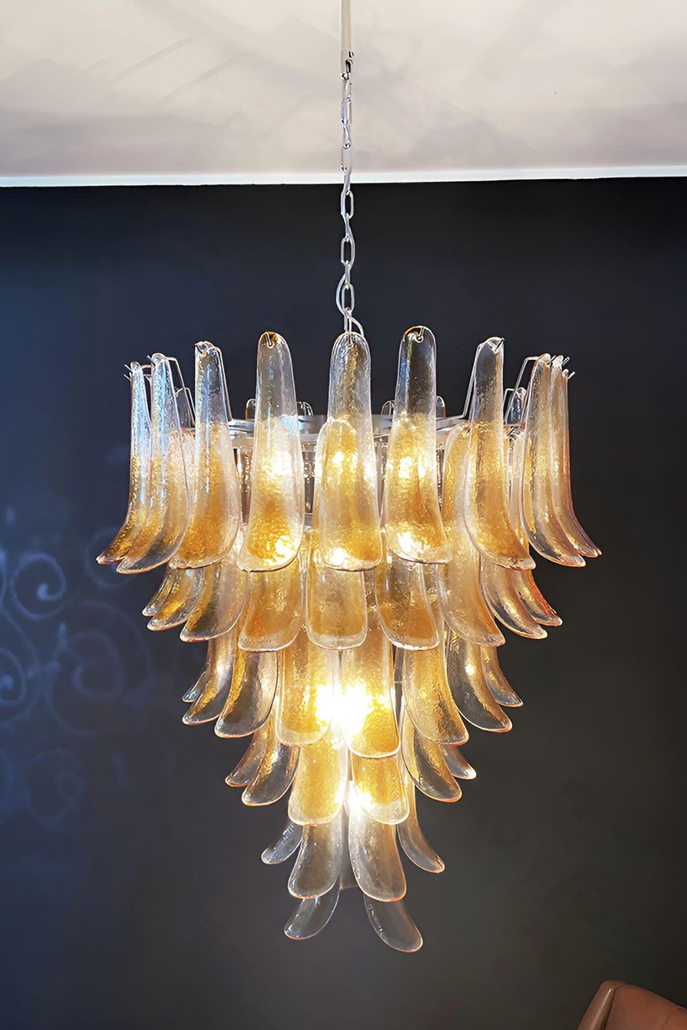Amber Art Glass Petal Cascade Chandelier - view 8 | everlamps