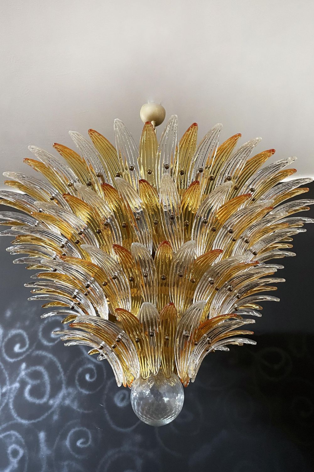 Amber and Clear Art Glass Palmette Chandelier - view 9 | everlamps