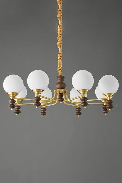Vintage Globe Walnut Wood Chandelier - view 10 | everlamps