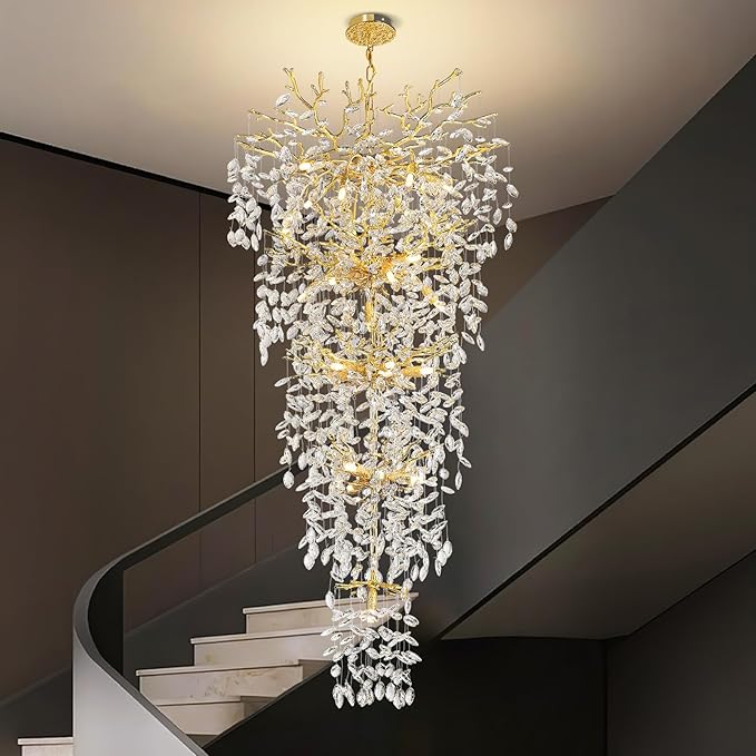 63'' Long Crystal Modern Gold Tree Branch Chandelier