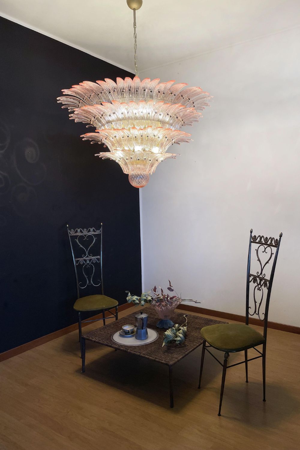 Art Four-tier pink glass palm leaf chandelier - view 2 | everlamps