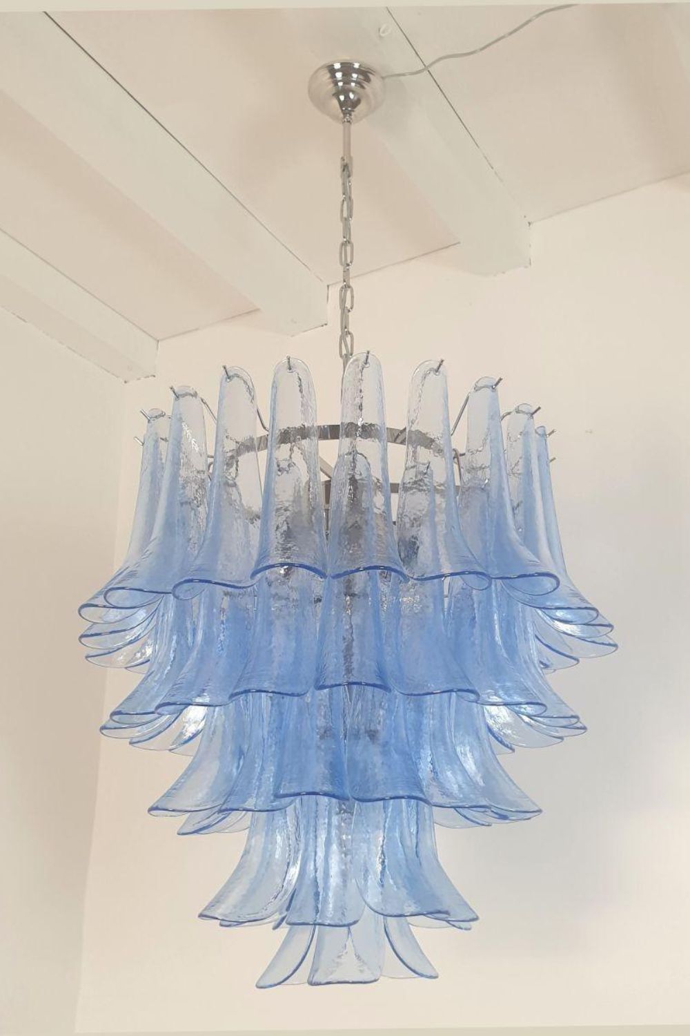 Vintage 1980s Blue Art Glass Petal Chandelier - view 7 | everlamps