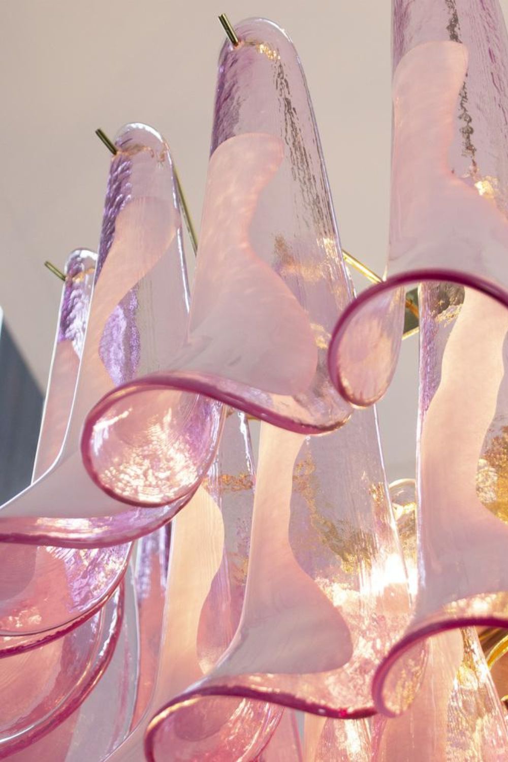 Fuchsia and White Art Glass Petal Tiered Chandelier - view 8 | everlamps