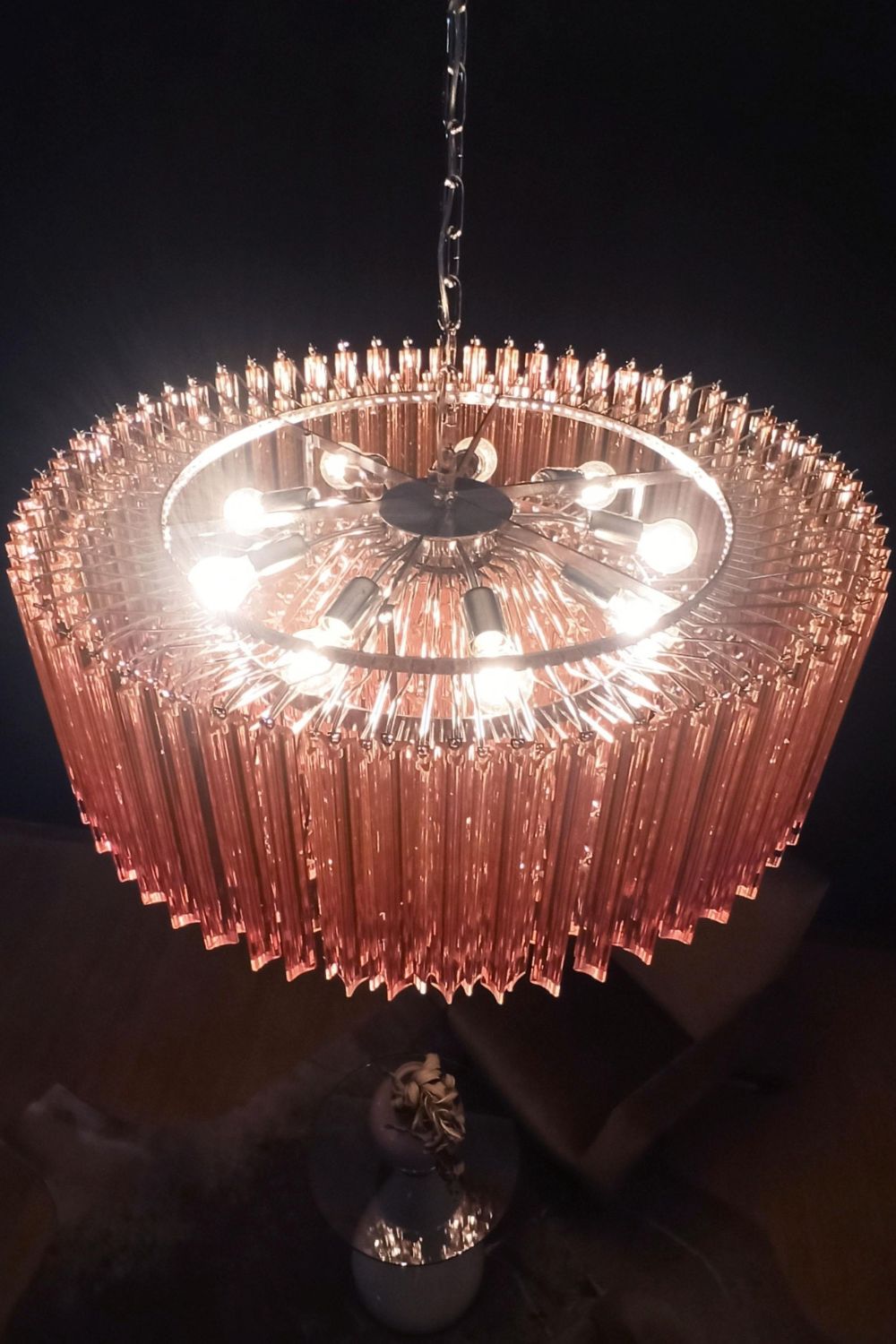Large pink Art Triedri glass prism chandelier - view 9 | everlamps