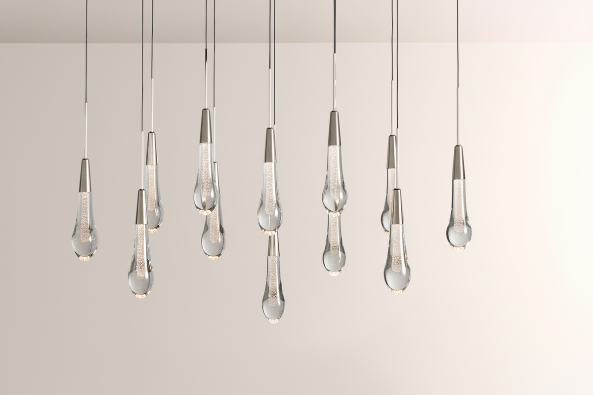 Raindrop Glass Solitaire Linear Chandelier -Everlamps