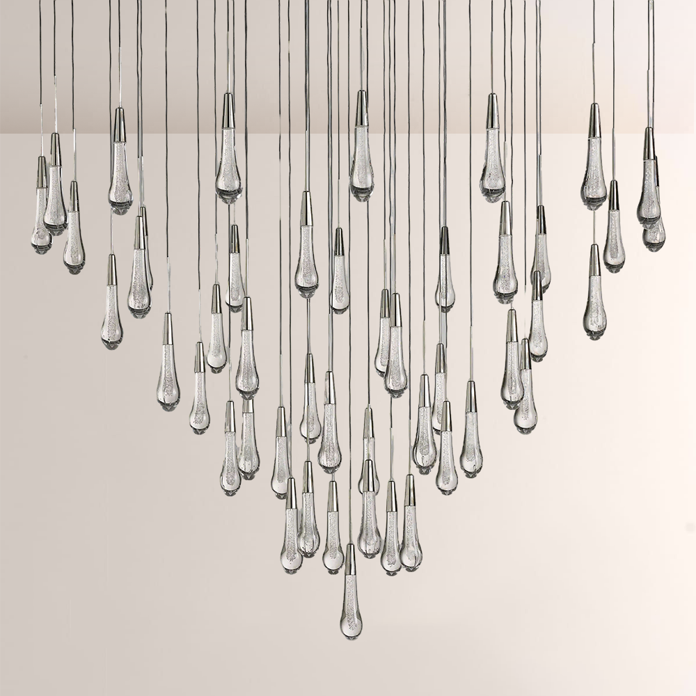 Raindrop Glass Round Solitaire Chandelier -Everlamps