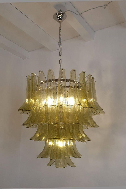 1970s Green Art Glass Petal Chandelier - view 2 | everlamps