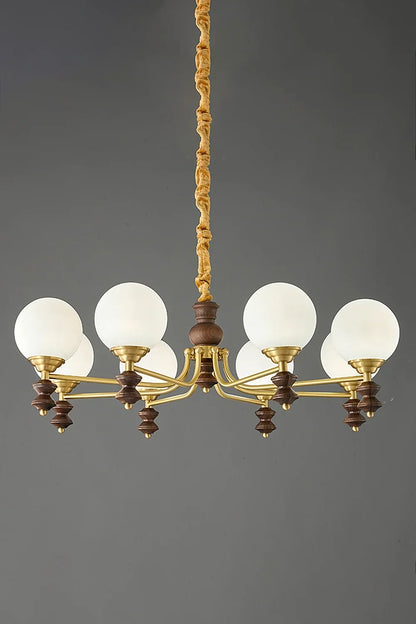 Vintage Globe Walnut Wood Chandelier - view 9 | everlamps