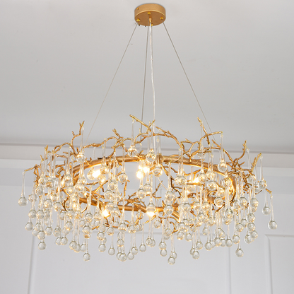 Avis Clear Crystal Ring Branch Chandelier - Ineffable Lighting