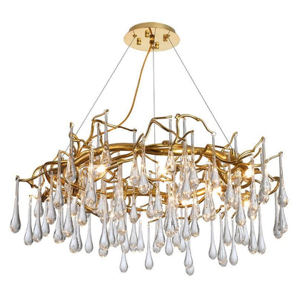 Teardrop Branch Round Long Tear Crystal Chandelier