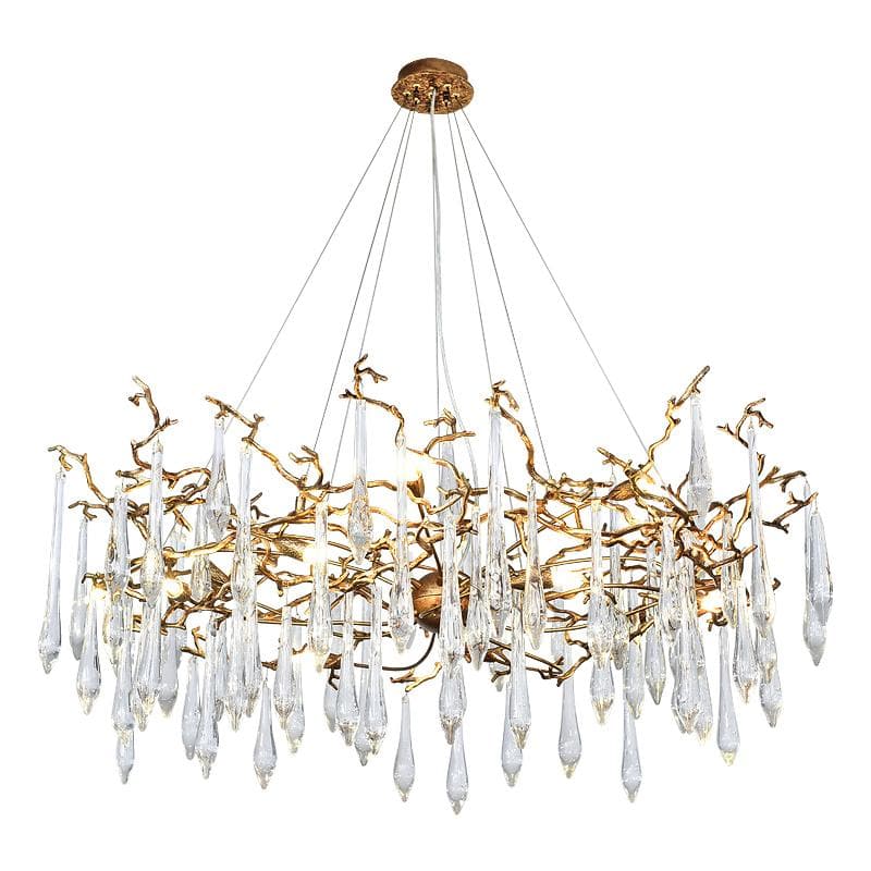 Arcadia Branch Postmodern Long Teardrop Brass Chandelier Gold