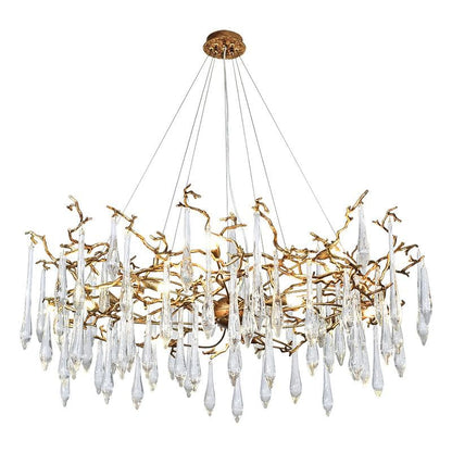 Arcadia Branch Postmodern Long Teardrop Brass Chandelier Gold