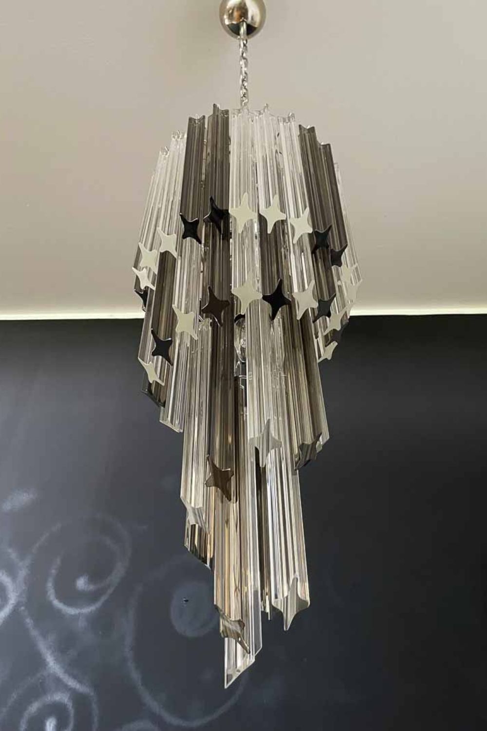 Vintage Smoked Art Glass Prism Spiral Chandelier - view 9 | everlamps