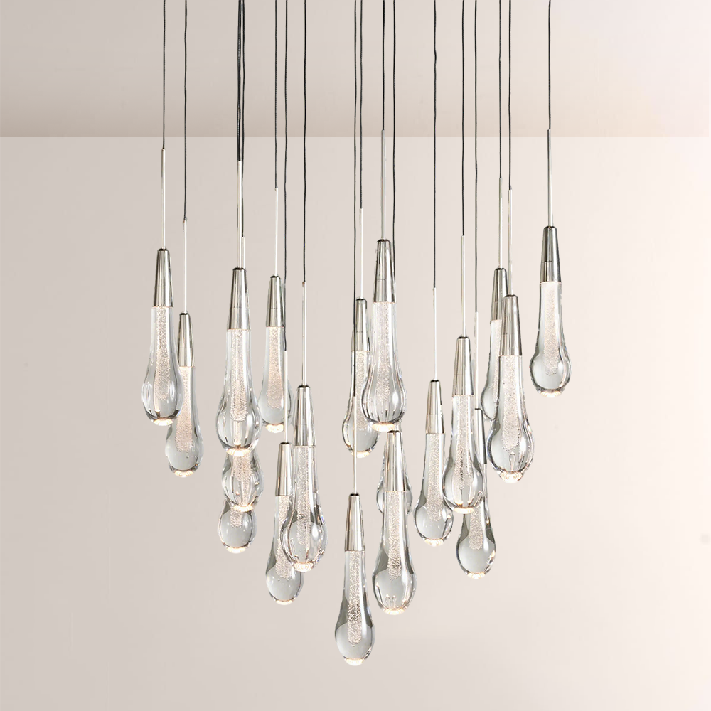 Raindrop Glass Round Solitaire Chandelier -Everlamps