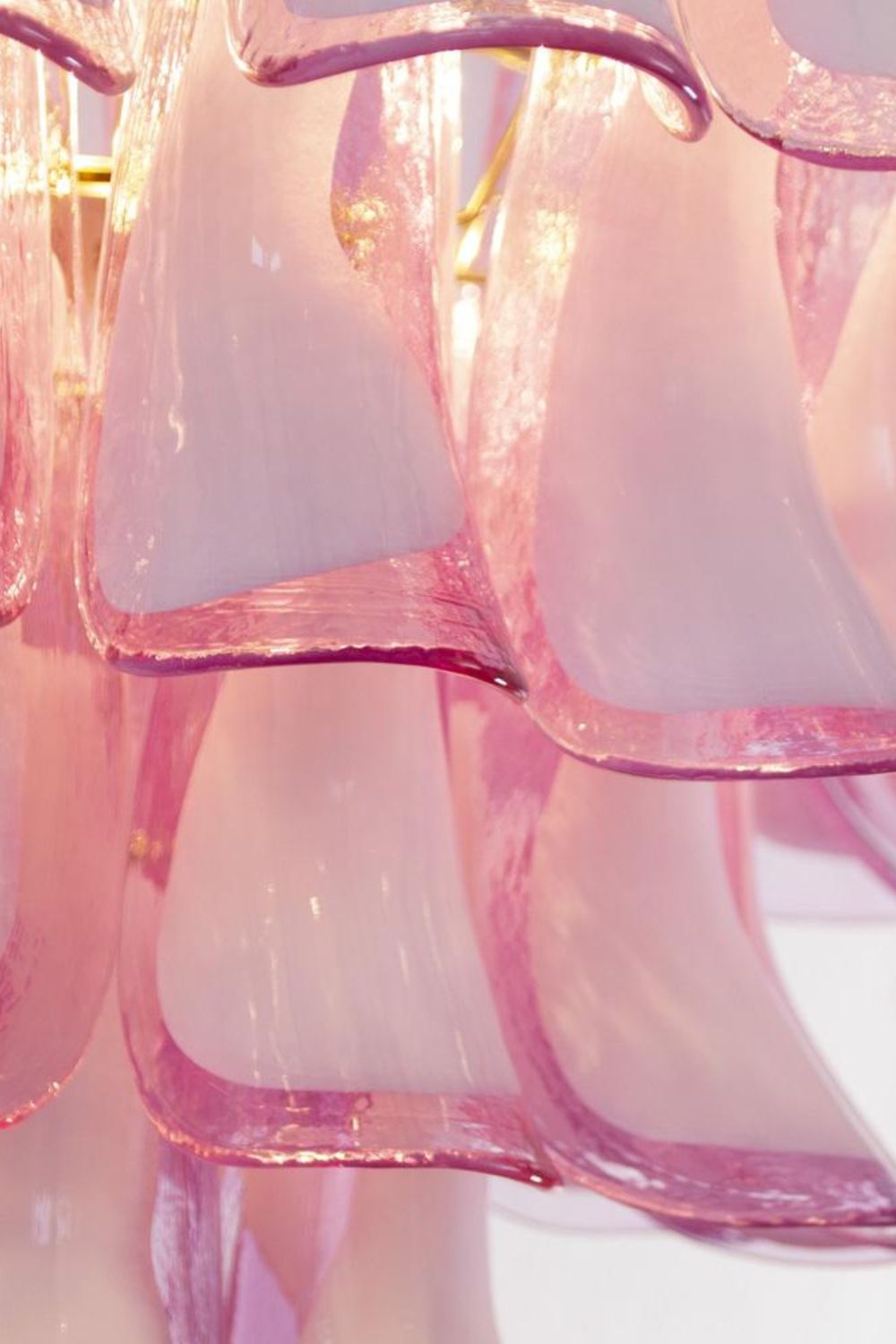 Fuchsia and White Art Glass Petal Tiered Chandelier - view 9 | everlamps