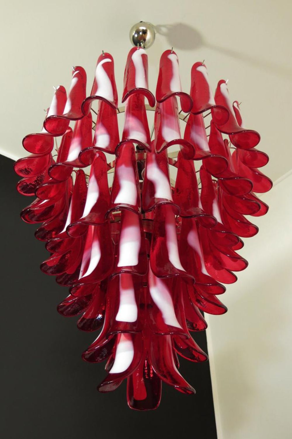 Mid-Century Red Art Glass Petal Chandelier - view 8 | everlamps